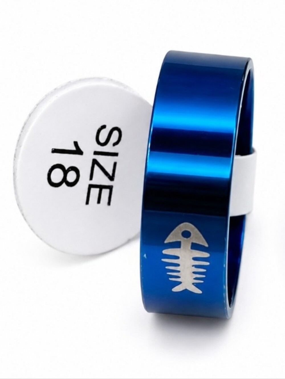 Men’s Blue Stainless Steel Fish Bone Band Ring | Y2K Punk Goth Style | US Size 9